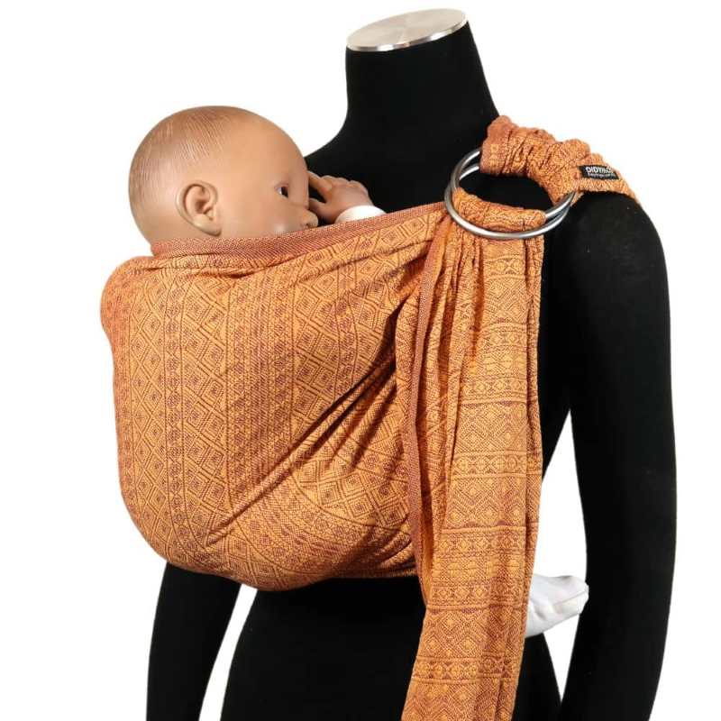 鮮やかなオレンジやゴールドのスリング。初心者、新生児に最適｜プリマ