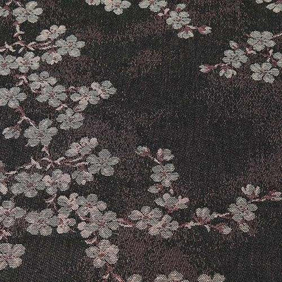 ローズの糸が混ざり合ったチャコール地に白い桜模様が描かれた織物